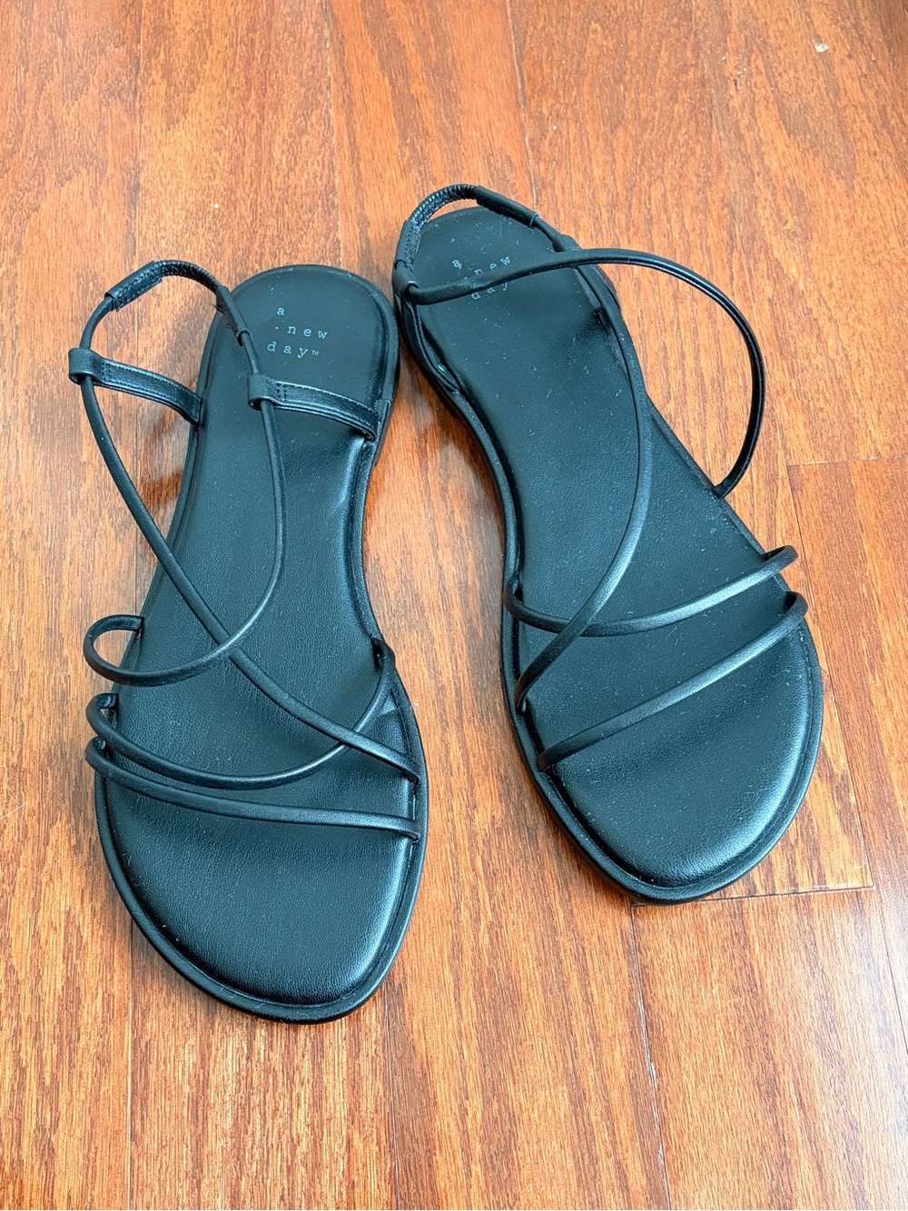 Target A New Day Sierra Black Minimal Strappy Flat Sandals, 7.5 W